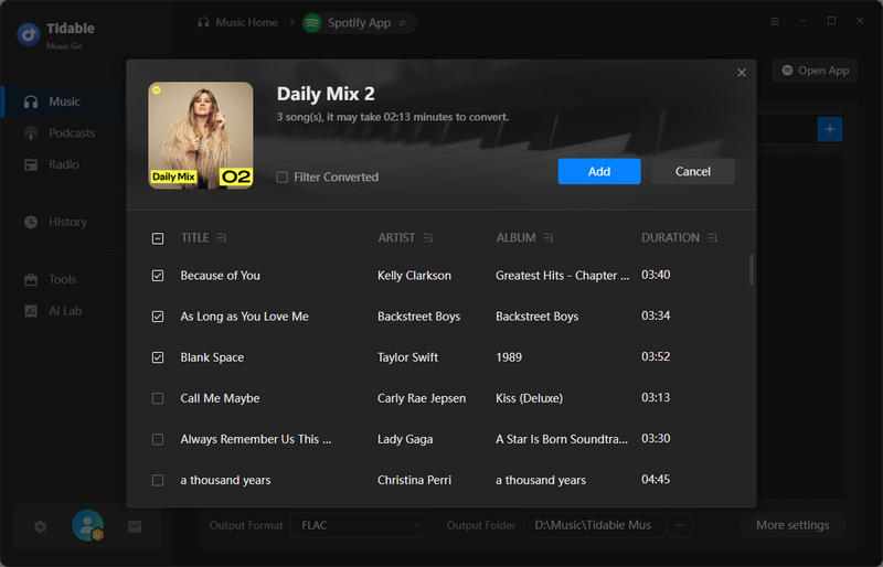 pick spotify tracks to download