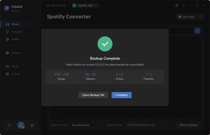 spotify music library backed up
