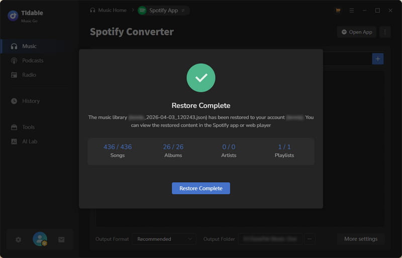 spotify music library restored