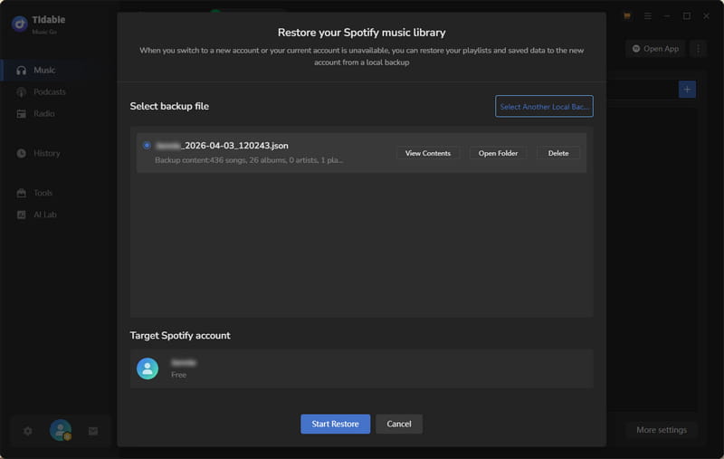 restore spotify music library