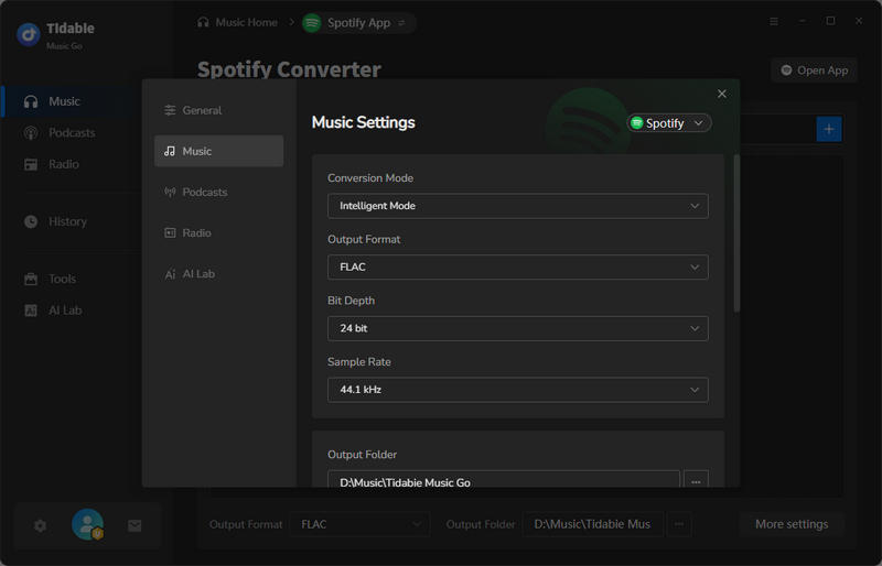 choose to convert spotify music in flac