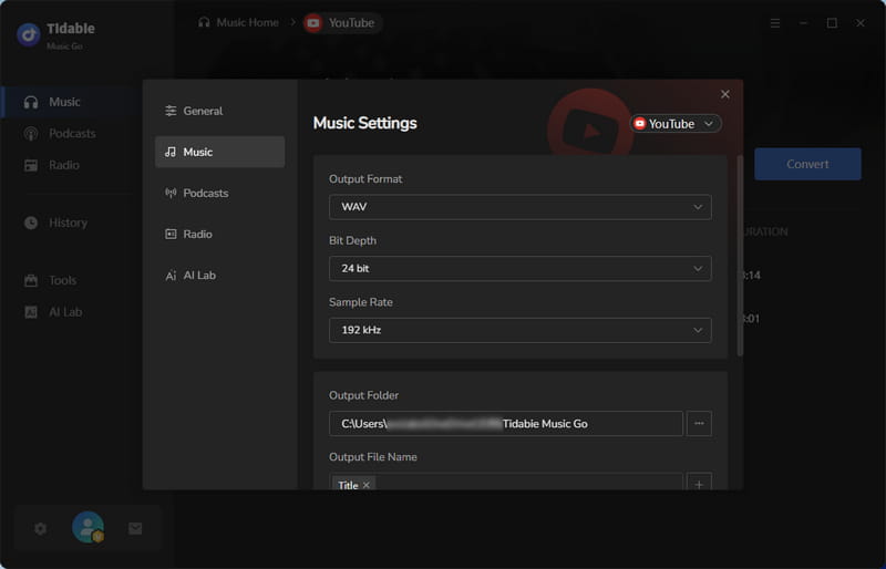 youtube music settings flac