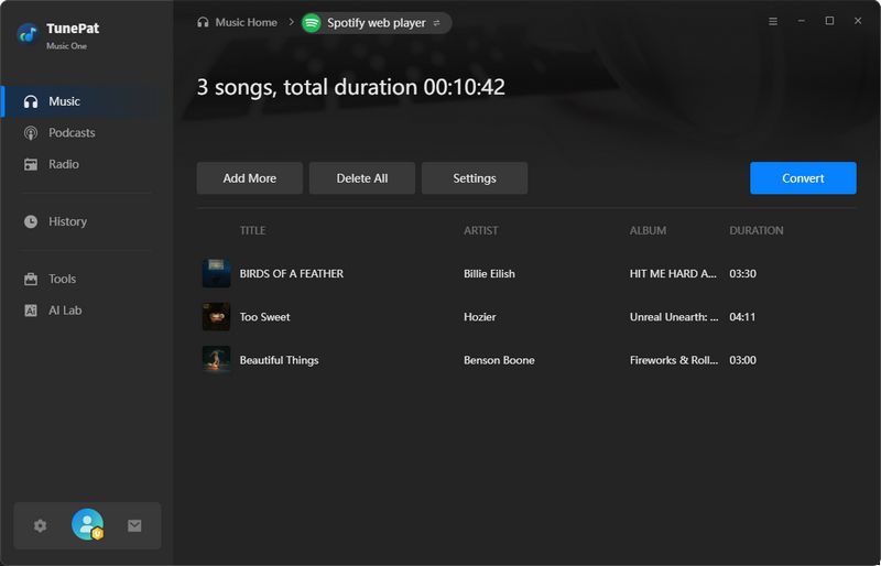 tunepat music one click to convert spotify