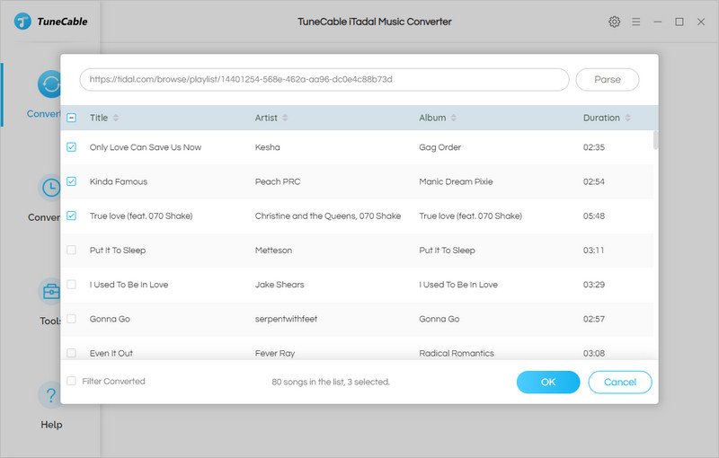 pick tidal songs to add