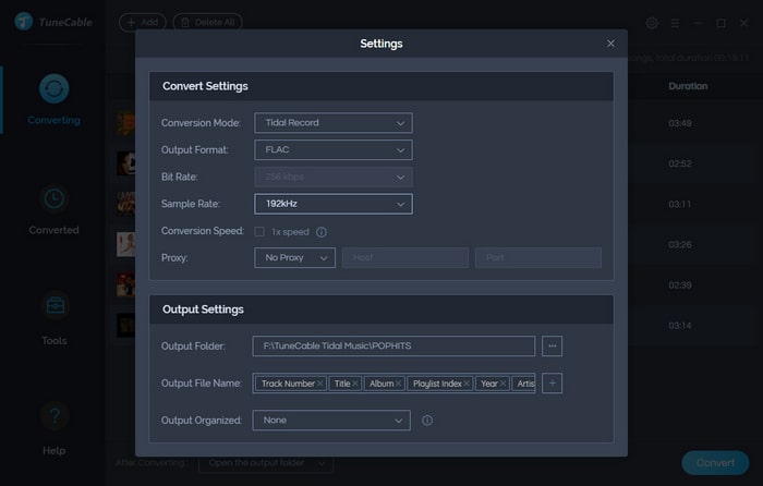 change output settings