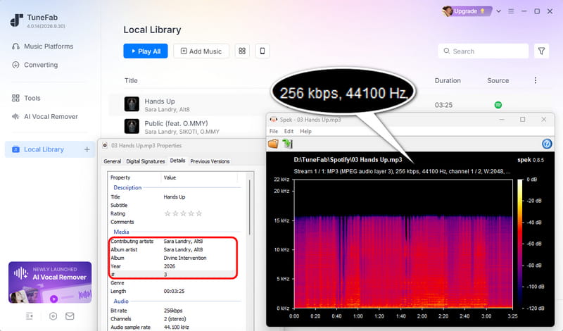 check id3 tags and audio quality of songs downloaded from tunefab