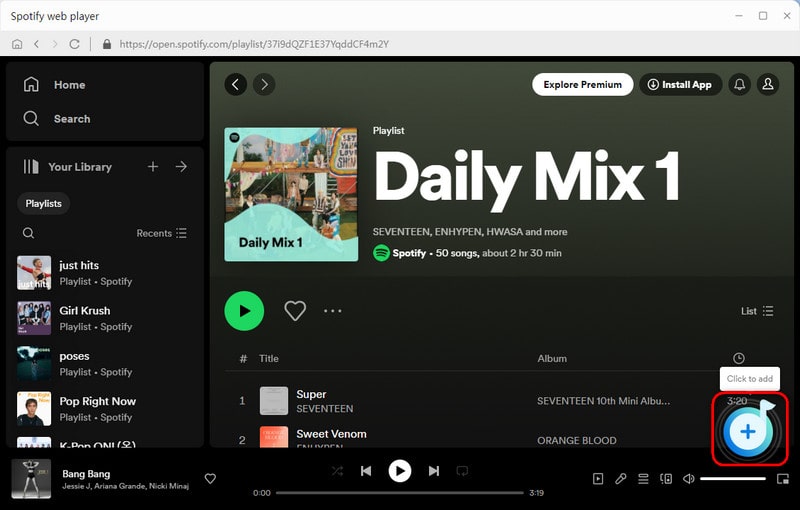 add songs in web player