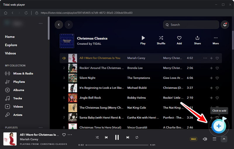 click to add christmas playlist