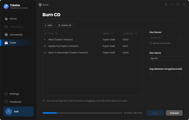 Burn Tidal Songs to CD
