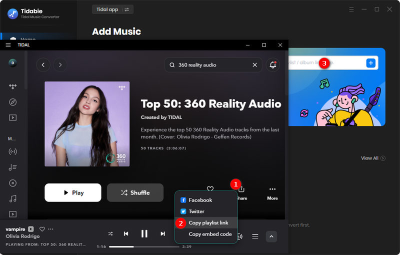 copy tidal 360 reality audio music link