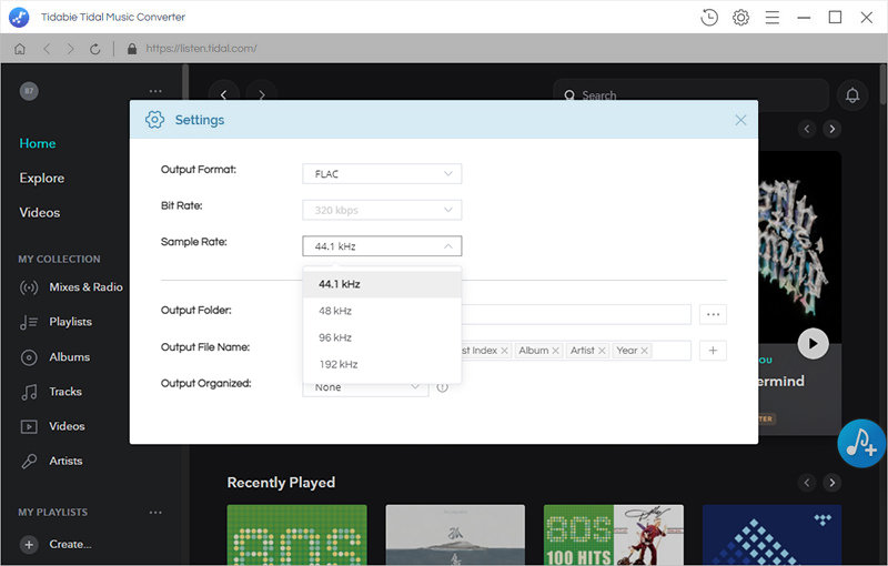 set flac as tidal music output format