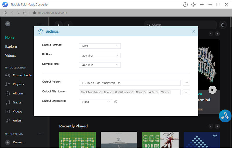 set up tidal music output format