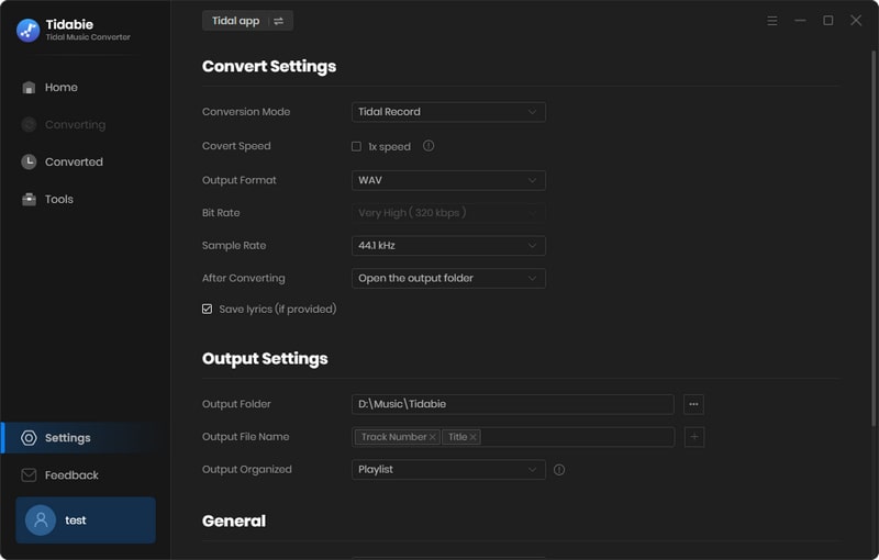 set up tidal music output format