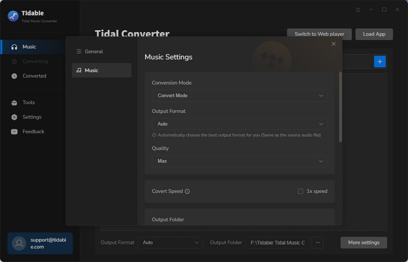 set up tidal music output format