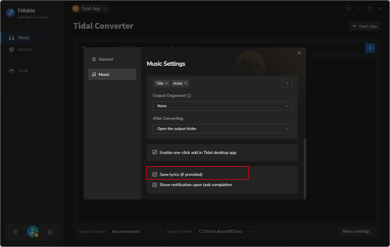 Customize Output Settings