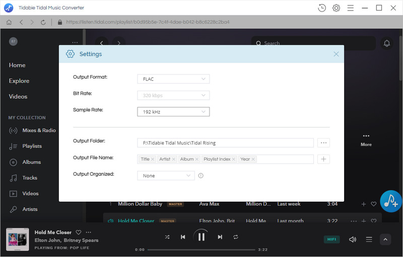 set up tidal music output format